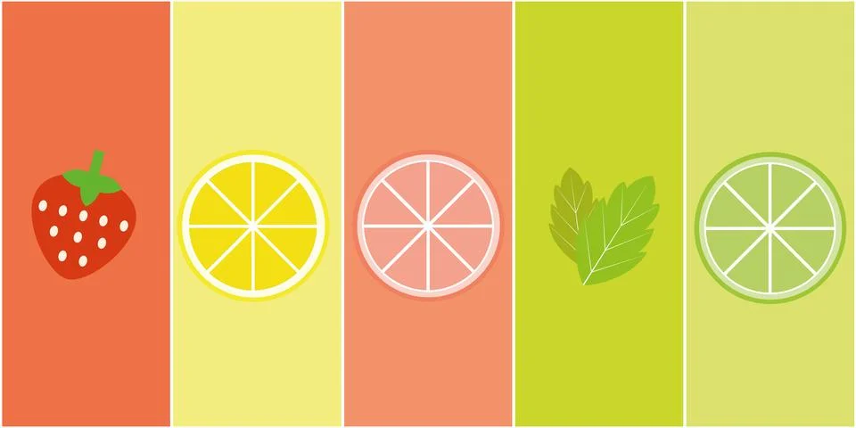 Fruit mint lime lemon or grape juice sticker flavor icon. Stock Illustration