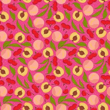 Fruit mix seamless vector pattern - pink background design Stock Illustration