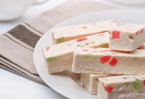 Fruit nougat bars Stock Photos