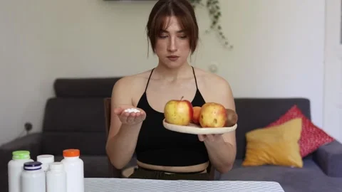 Fruit or pills. Vídeo Stock 339096675