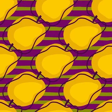 Fruit organic seamless pattern with bright orange abstract plum shapes. Purpl Stock Illustration