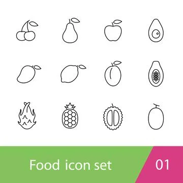 Fruit outline icon set design, vector illustration Illustrazione stock