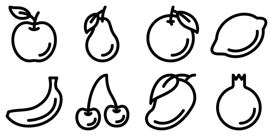 Fruit outline icon set. Editable stroke. Stock Illustration