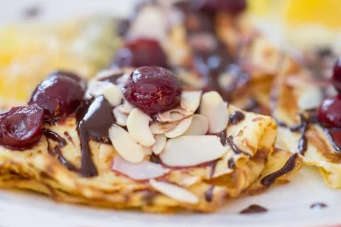 Fruit pancakes closeup Stock Photos