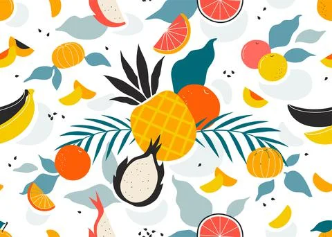 Fruit pattern. Abstract flower and plant print, summer modern geometric floral Stock Illustration