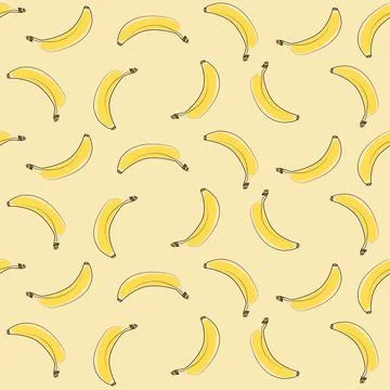Fruit pattern with banana on a yellow background. Vector illustration. Modern Stock Illustration