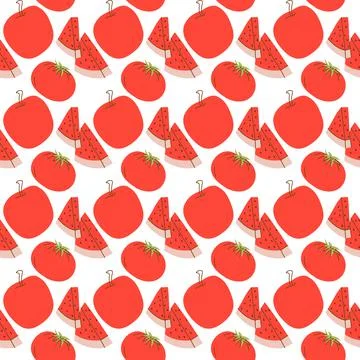 Fruit pattern with color red, watermelon,tomato,apple. vector seamless patter Illustrazione stock
