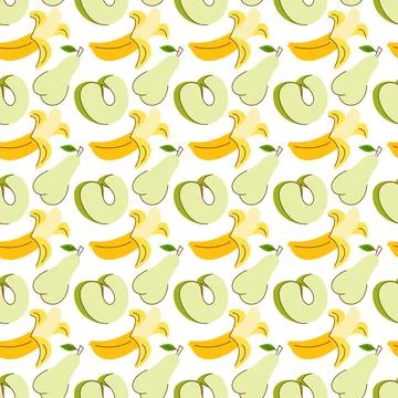 Fruit pattern with colorful, water apple, banana, avocado. Summer bright colo Stock Illustration