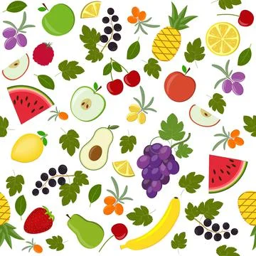 Fruit Pattern of different fruits, color vector illustration Stock Illustration