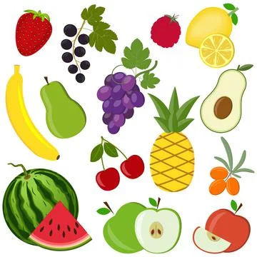 Fruit Pattern of different fruits, color vector illustration Stock Illustration