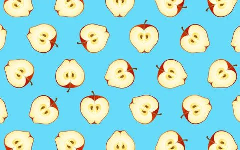 Fruit pattern of fresh apple halves on blue background. from top view. vector イラスト素材