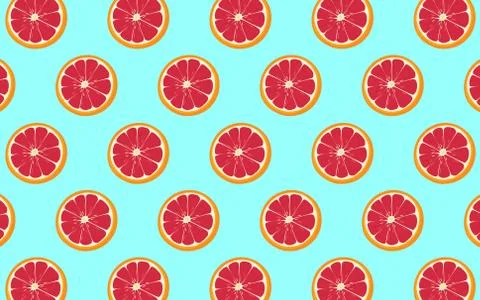 Fruit pattern of fresh grapefruit halves on blue background. from top view. v Stock Illustration