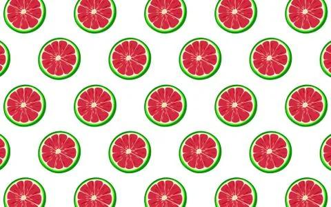 Fruit pattern of fresh grapefruit halves on white background. from top view.  Stock Illustration