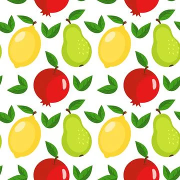 Fruit pattern with lemon, pear and pomegranate Stock Illustration