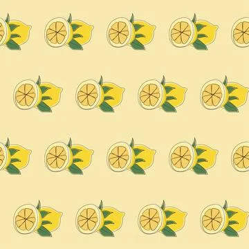 Fruit pattern with lemon on a yellow background. Vector illustration. Modern Illustrazione stock