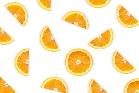 Fruit pattern of orange slices isolated on white background Stock Photos