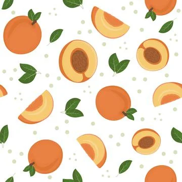 Fruit pattern of peaches on a white background, vector illustration Stock Illustration