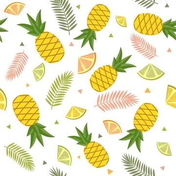 Fruit Pattern of pineapples, color vector illustration Stock Illustration