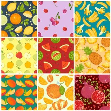 Fruit pattern seamless vector fruity background and fruitful exotic wallpaper Stock Illustration