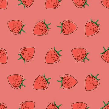 Fruit pattern with Strawberry on a pink background. Vector illustration. Modern Stock Illustration