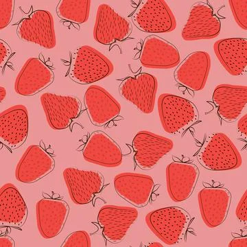 Fruit pattern with Strawberry on a pink background. Vector illustration. Modern Stock Illustration