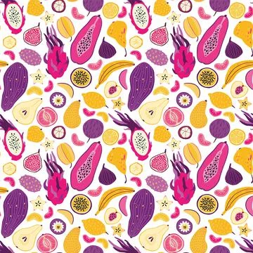 Fruit pattern. Summer tropical wallpaper with exotic food, sweet green health Stock Illustration