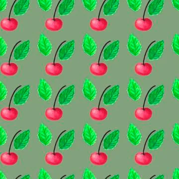 Fruit pattern of watercolor with cherry paint Stock Illustration