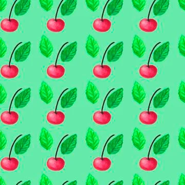 Fruit pattern of watercolor with cherry paint Stock Illustration