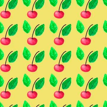 Fruit pattern of watercolor with cherry paint Stock Illustration