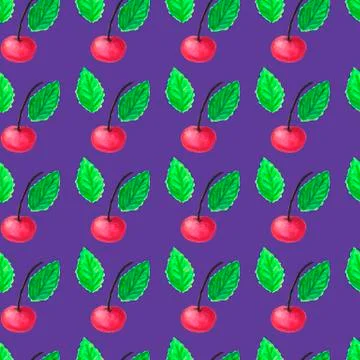 Fruit pattern of watercolor with cherry paint Stock Illustration