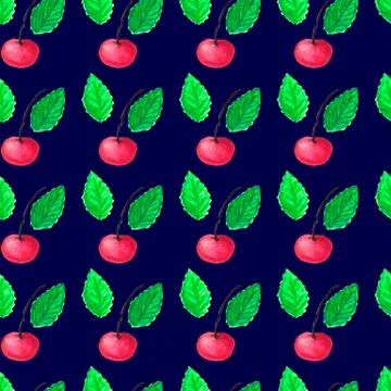 Fruit pattern of watercolor with cherry paint Stock Illustration