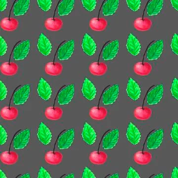 Fruit pattern of watercolor with cherry paint Stock Illustration
