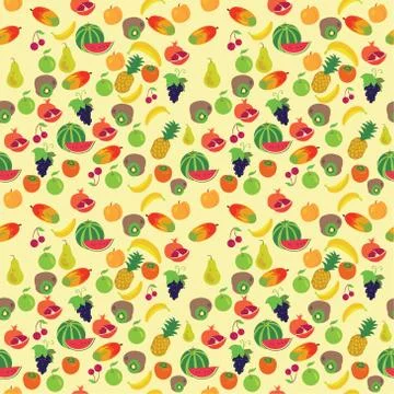 Fruit pattern on a yellow background Stock Illustration