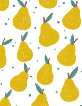 Fruit pear pattern, chalk drawing, kids drawing doodle fruit Illustrazione stock