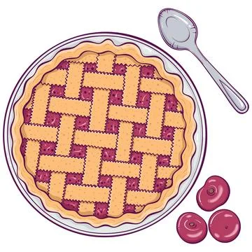 Fruit pie with cherries and spoon color Illustrazione stock