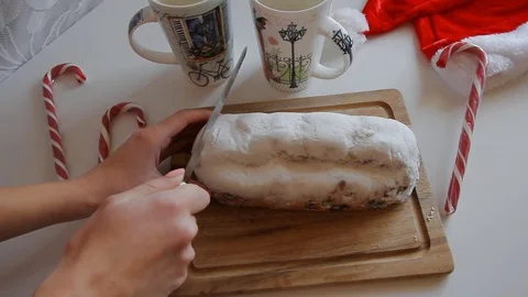 Fruit pie crust. Chef's hand cut with knife pie crust sliced on a rustic kitchen Video stock 70157746