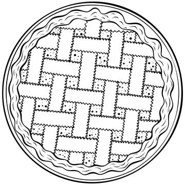 Fruit pie top view line art Stock Illustration