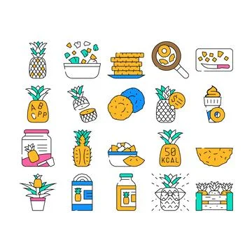 Fruit pineapple slice cut food icons set vector 스톡 일러스트