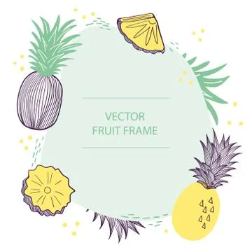 Fruit pineapple text frame hand drawn flat template. Vector design with Stock Illustration