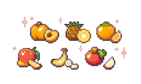 Fruit pixel art collection Stock Illustration