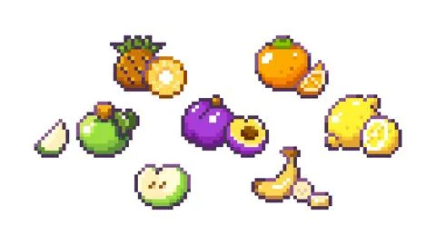 Fruit pixel art collection Stock Illustration