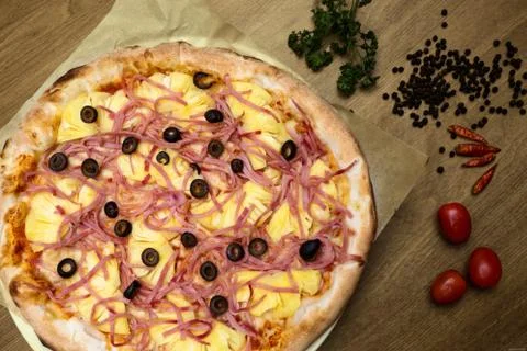 Fruit pizza on the table Stock Photos