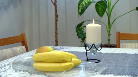 Fruit Plate and Candle Stock Footage 34572135