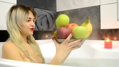 Fruit plate in bath Stock Footage 101552320