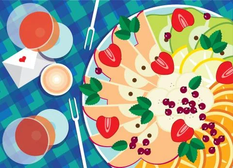 Fruit plate with glasses Stock Illustration