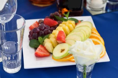 Fruit plate on a party table Stock Photos
