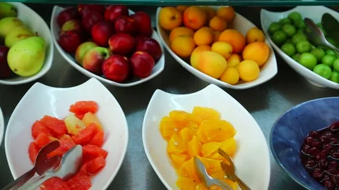 Fruit Plates with apples, oranges and many other fruits Stock Footage 236709976