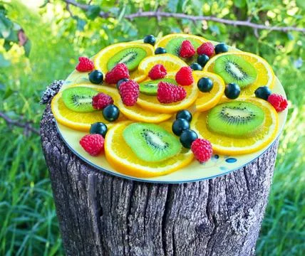 Fruit platter outdoors Stock Photos