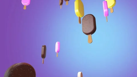 Fruit popsicle. Colored ice cream. Different varieties. Purple background. Stock Footage 256692177