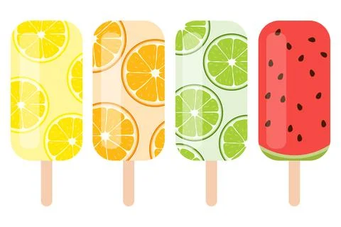 Fruit popsicle ice cream set lemon orange lime watermelon pattern vector Stock Illustration